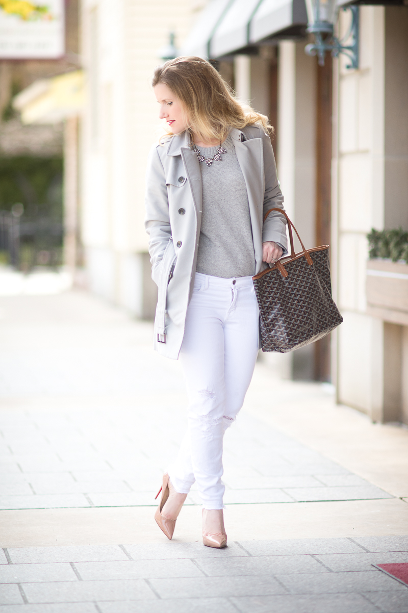 Petite Fashion and Style Blog | Grey Hollow Out Drop Shoulder Dip Hem Sweater | Christian Louboutin So Kate Pumps | Click to Read More...