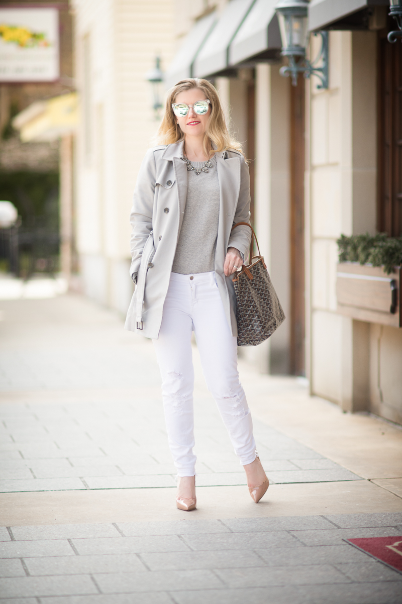 Petite Fashion and Style Blog | Grey Hollow Out Drop Shoulder Dip Hem Sweater | Christian Louboutin So Kate Pumps | Click to Read More...