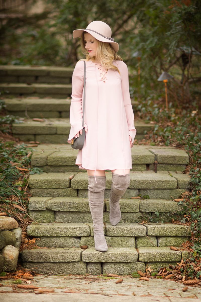 Petite Fashion and Style Blog | Soprano Lace-Up Shift Dress | Celine Small Trotteur Shoulder Bag | Click to Read More...