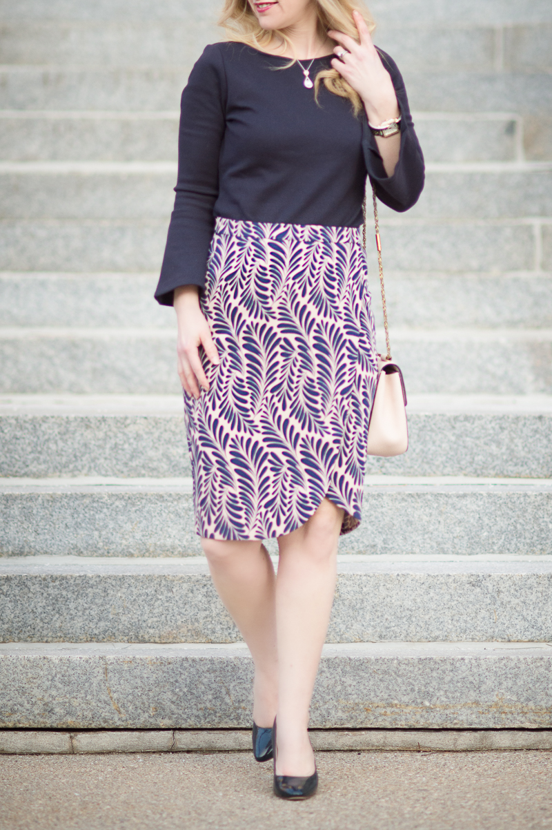 Petite Fashion and Style Blog | Ann Taylor Leaf Petal Pencil Skirt | Ann Taylor Bell Sleeve Sweater | Click to Read More...