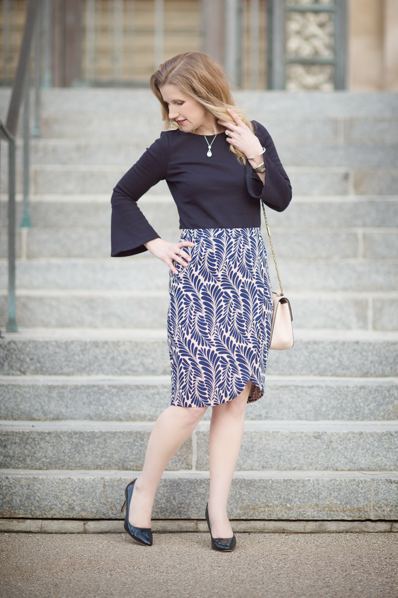 Petite Fashion and Style Blog | Ann Taylor Leaf Petal Pencil Skirt | Ann Taylor Bell Sleeve Sweater | Click to Read More...