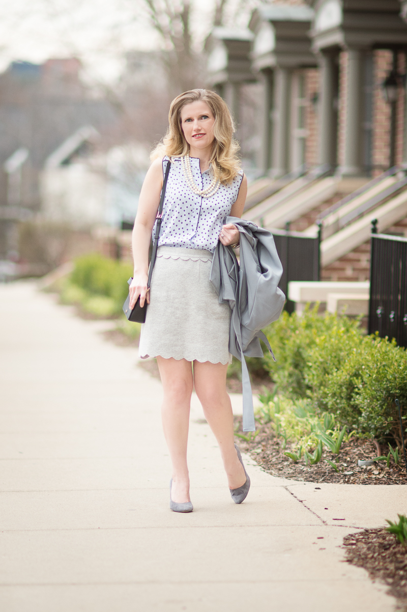 Petite Fashion and Style Blog | Club Monaco Meelo Skirt | Chicwish Textured Belted Trench Coat in Grey | Click to Read More...
