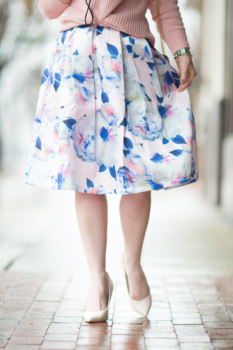 Petite Fashion and Style Blog | Loft Ribbed Pointelle Sweater | Chi ChiLondon Justice Skirt | Kate Spade Jubilee Stripe Umbrella | YSL Wallet on Chain | Click to Read More... 