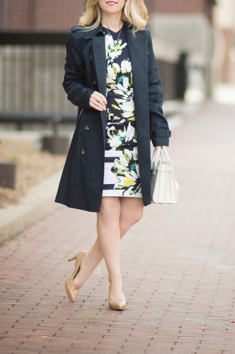 Petite Fashion and Style Blog | Maggy London Zana Sheath | Marks and Spencer Pure Cotton Trench | YSL Baby Sac Du Jour | Click to Read More...