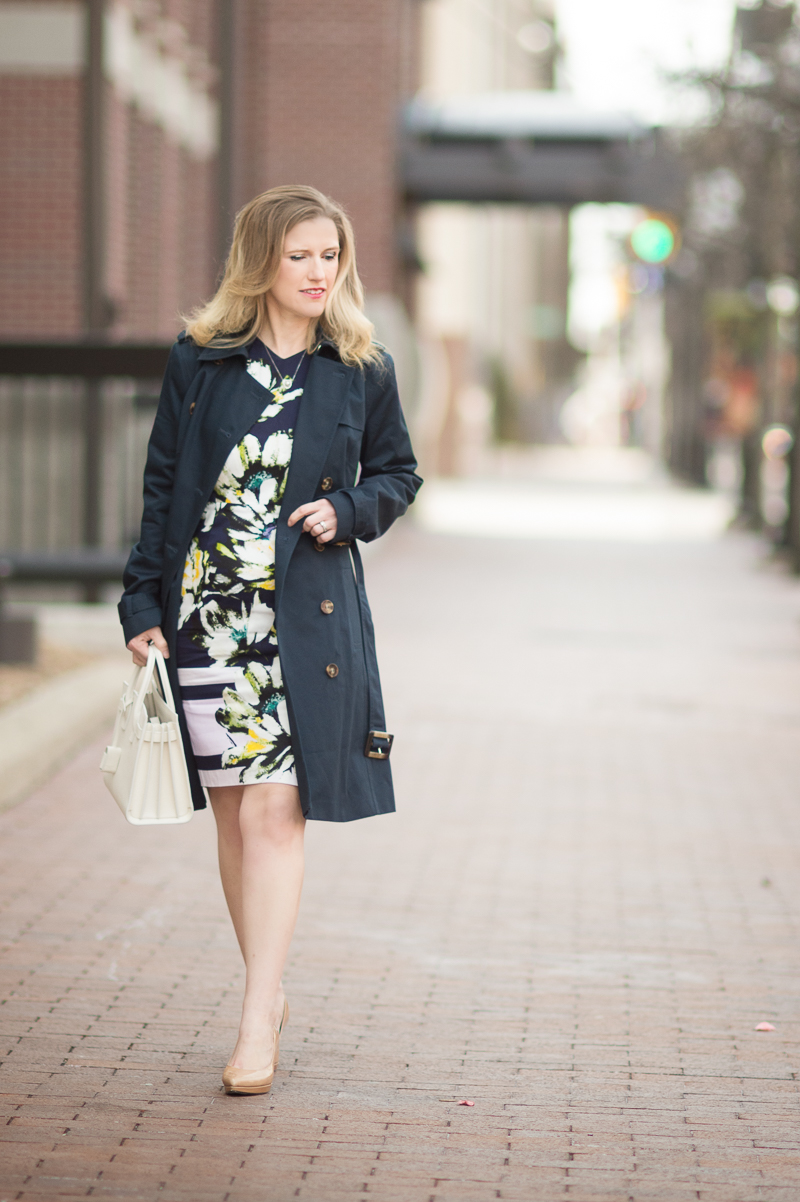Petite Fashion and Style Blog | Maggy London Zana Sheath | Marks and Spencer Pure Cotton Trench | YSL Baby Sac Du Jour | Click to Read More...