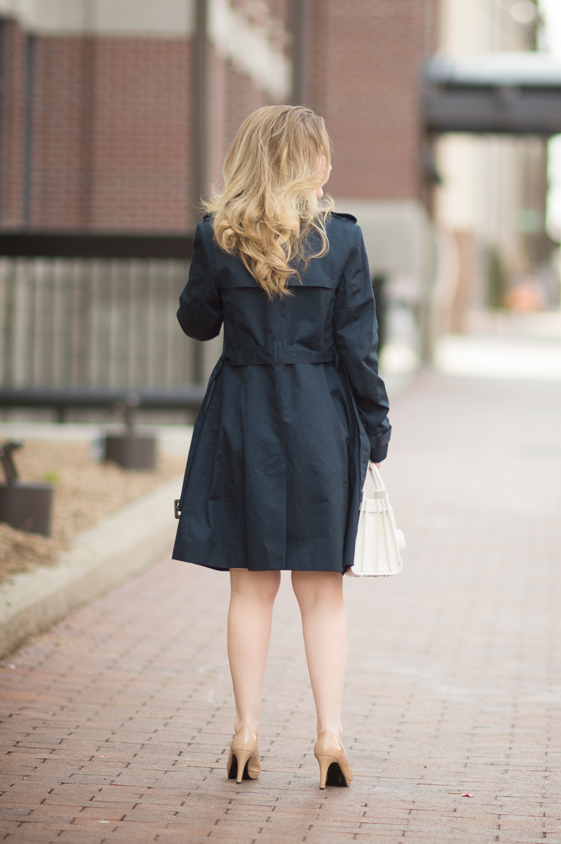 Petite Fashion and Style Blog | Maggy London Zana Sheath | Marks and Spencer Pure Cotton Trench | YSL Baby Sac Du Jour | Click to Read More...