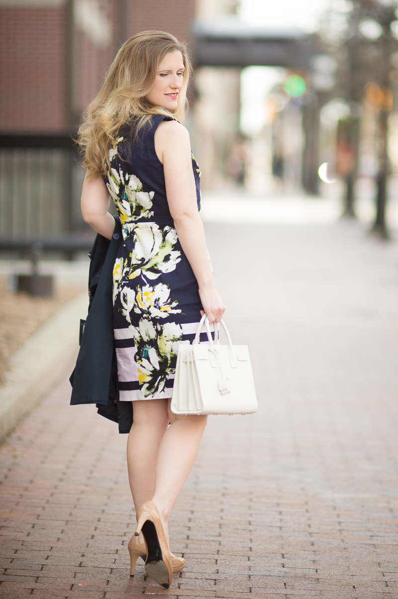 Petite Fashion and Style Blog | Maggy London Zana Sheath | Marks and Spencer Pure Cotton Trench | YSL Baby Sac Du Jour | Click to Read More...