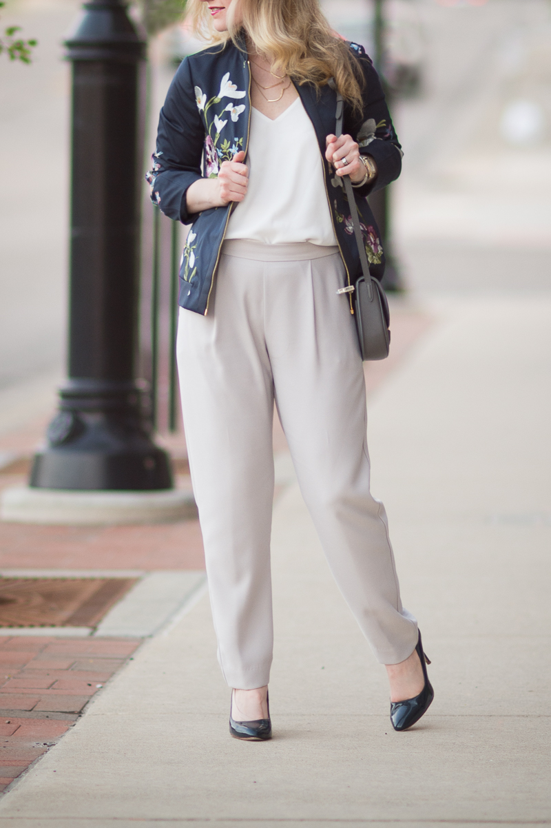Petite Fashion and Style Blog | Ted Baker Entangled Enchantment Embroidered Bomber Jacket | Wallis Tapered Crepe Trousers | Click to Read More...