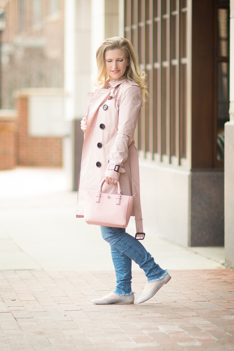 Petite Fashion and Style Blog | Burberry Sandringham Trench Coat | Club Monaco Mackenzie Striped Sweater | AG The Legging Ankle Jeans | Chloe Lauren Flats | Click to Read More...