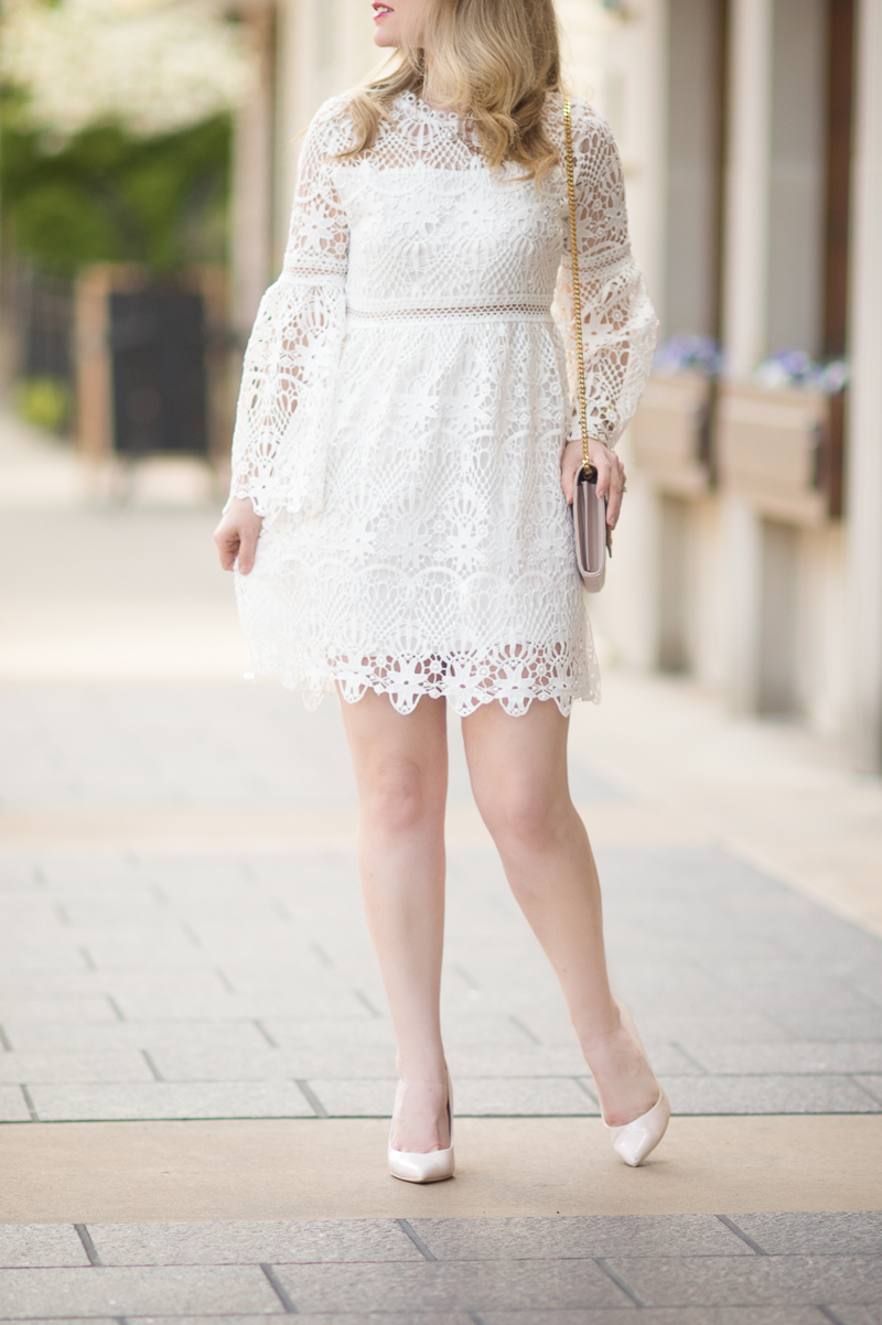 Petite Fashion and Style Blog | Chicwish Floral Rhapsody Crochet Dress in White | YSL Wallet on Chain | Click to Read More...