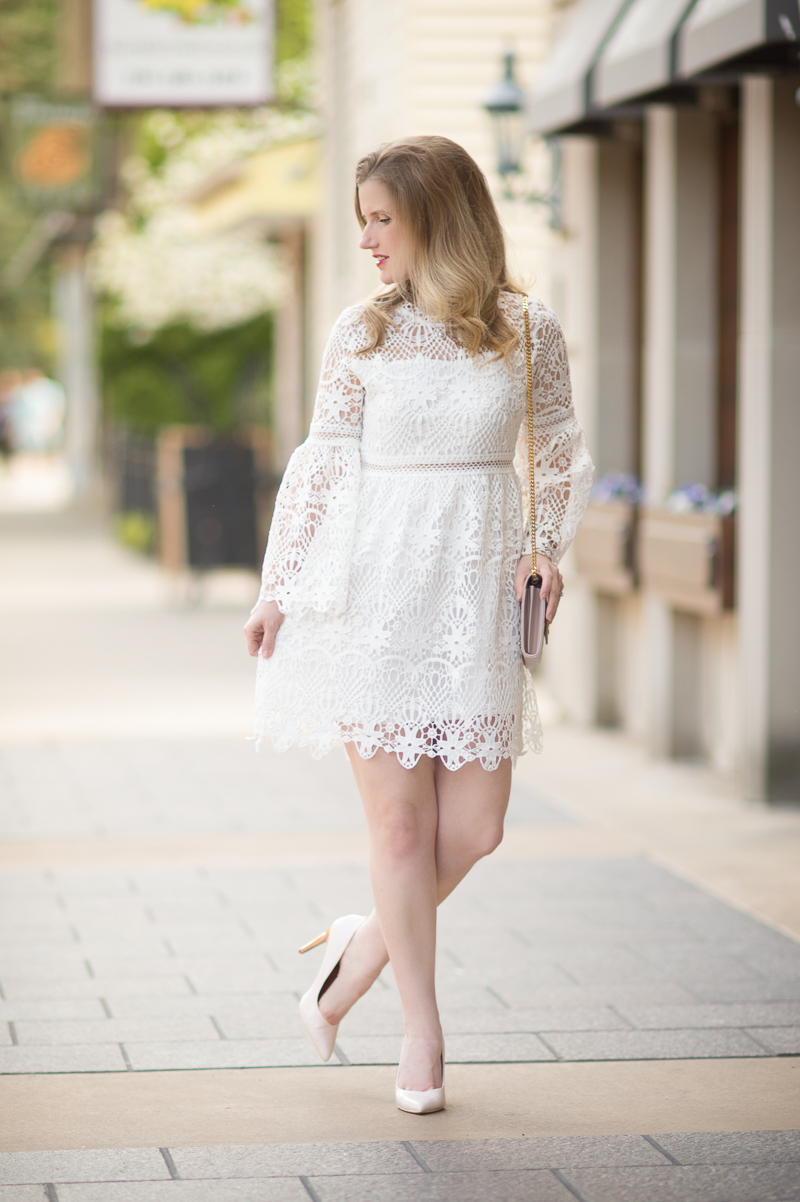 Petite Fashion and Style Blog | Chicwish Floral Rhapsody Crochet Dress in White | YSL Wallet on Chain | Click to Read More...