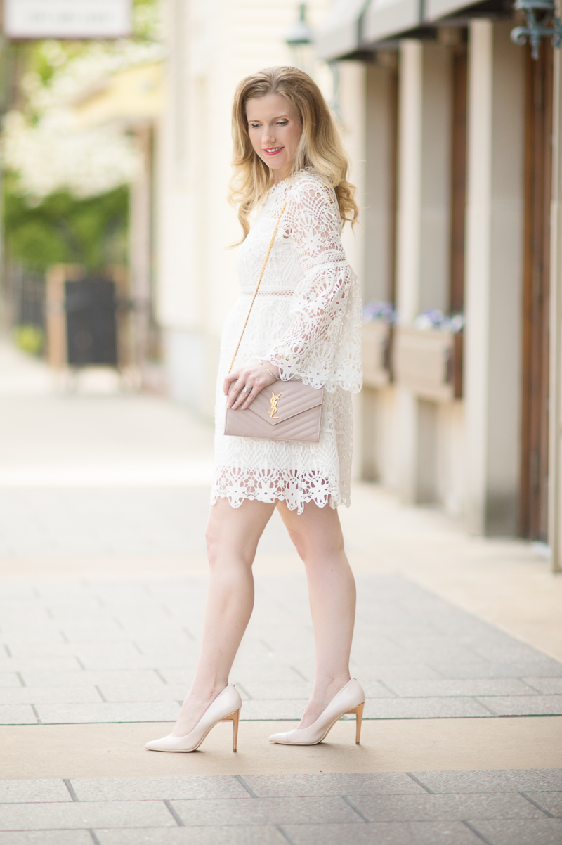 Petite Fashion and Style Blog | Chicwish Floral Rhapsody Crochet Dress in White | YSL Wallet on Chain | Click to Read More...