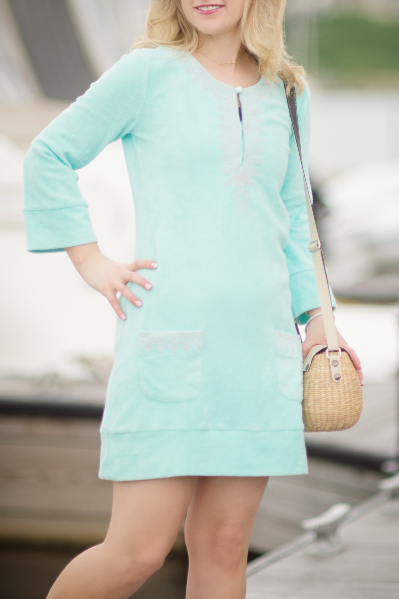 Petite Fashion and Style Blog | Cabana Life Embroidered Terry Tunic | Sea and Grass Straw Mini Bag Basket | Soludos Two-Tone Braided Slide Sandals | Click to Read More...