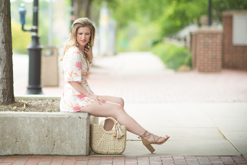 Petite Fashion and Style Blog | Minkpink Daydreamer Kimono Playsuit | Hat Attack Small Round Handle Tote | Raye Lulu Heel in Tan | Click to Read More...