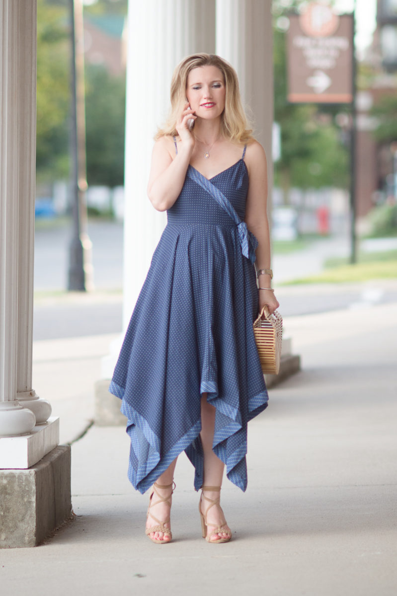 Petite Fashion and Style Blog | CaseApp Custom Phone Case | Banana Republic Print Strappy Handkerchief-Hem Dress | Cult Gaia Gaia's Ark Bag | Click to Read More...