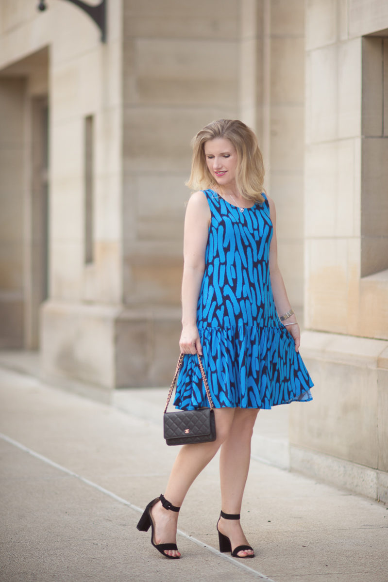 Petite Fashion and Style Blog | Leota Savvy Sleeveless Ruffle Dress in Azure Brushstroke | Click to Read More..