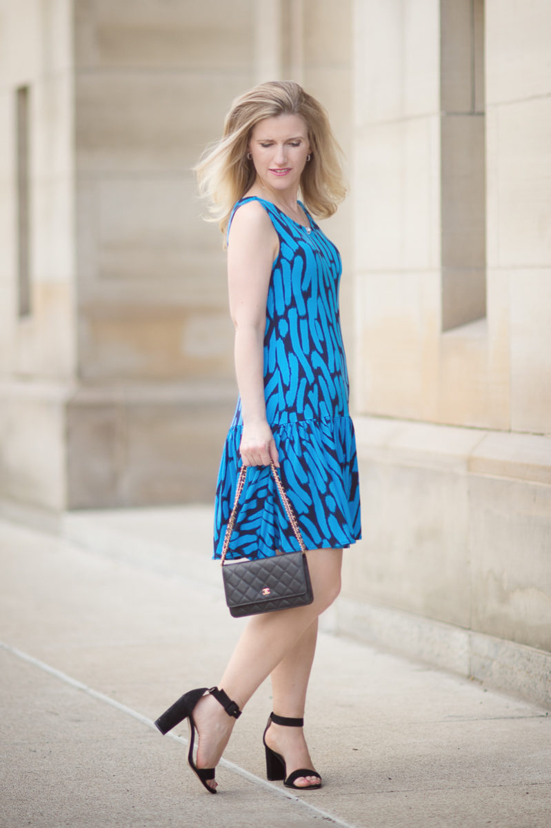 Petite Fashion and Style Blog | Leota Savvy Sleeveless Ruffle Dress in Azure Brushstroke | Click to Read More...