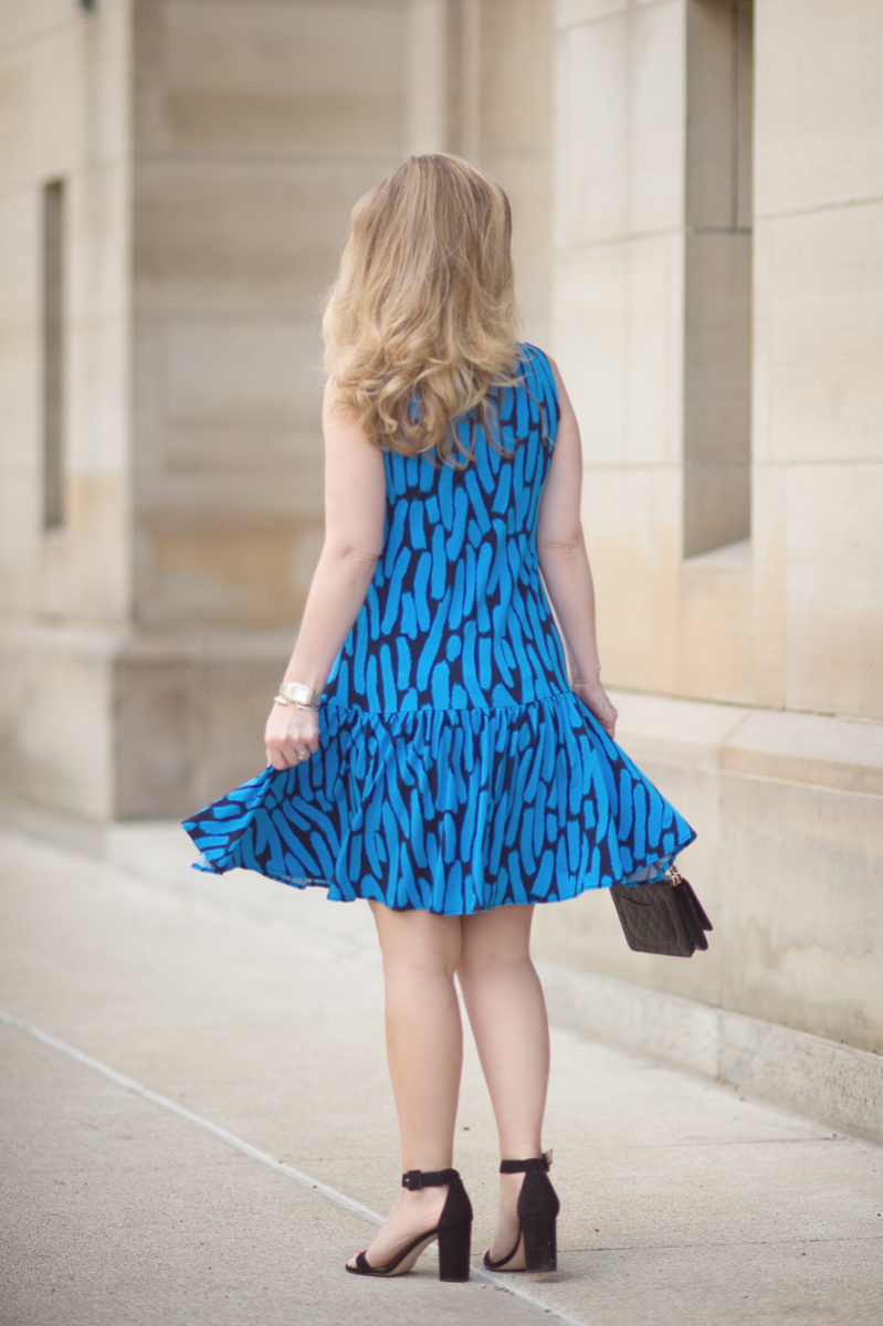 Petite Fashion and Style Blog | Leota Savvy Sleeveless Ruffle Dress in Azure Brushstroke | Click to Read More..
