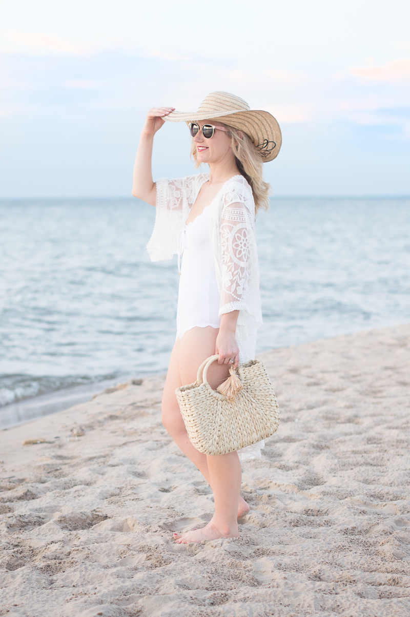Petite Fashion and Style Blog | Marysia Antibes Scallop One Piece Wide Strap Tank | Jeasona Womens Lace Crochet Cover Up | Click to Read More...