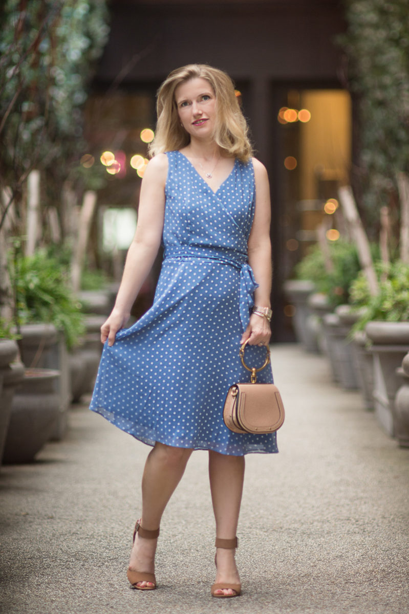 Petite Fashion and Style Blog | Modcloth Camera Flash Finesse Wrap Dress in Blue Dots | Chloe Nile Bag | Nomo Soho Hotel | Click to Read More...