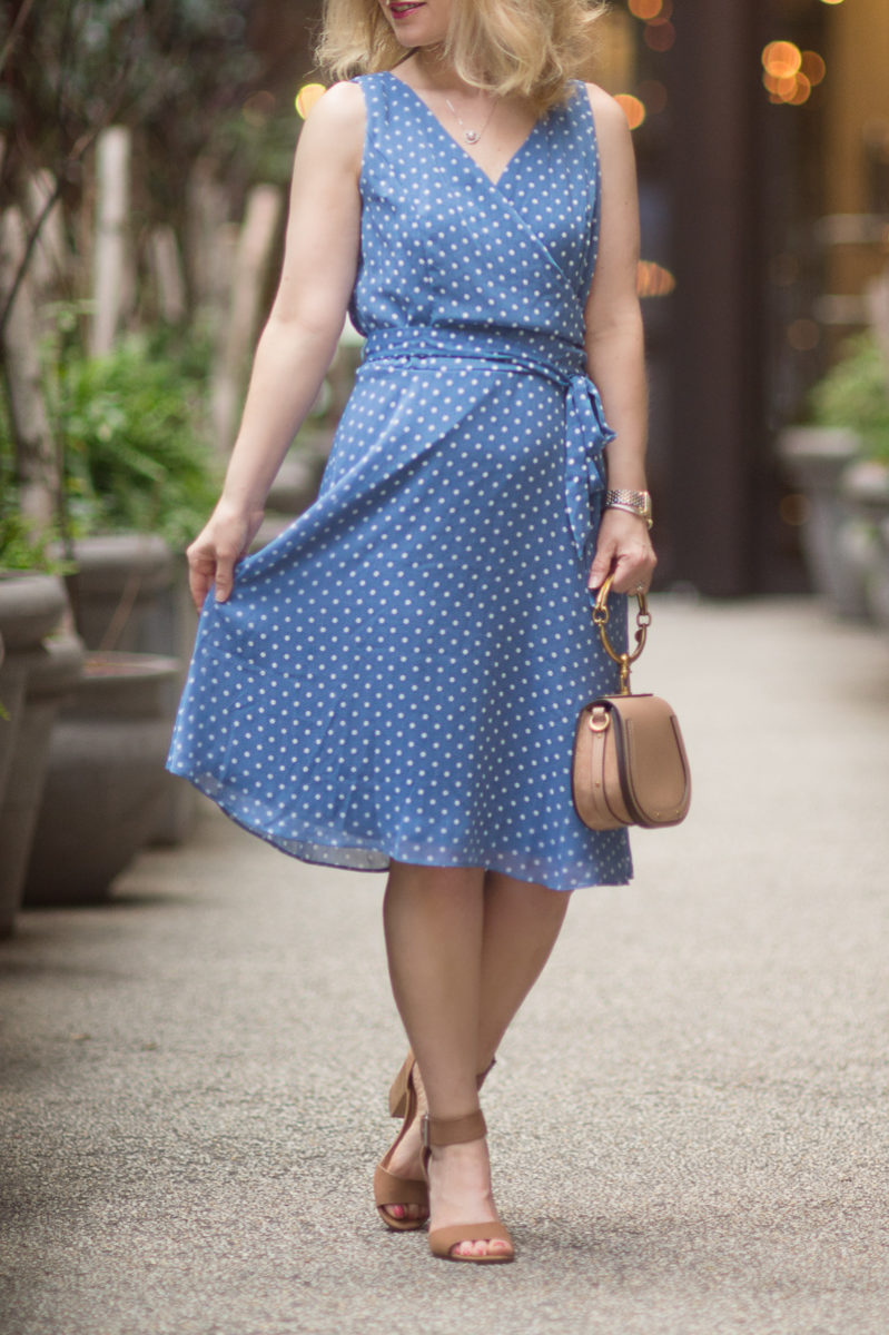 Petite Fashion and Style Blog | Modcloth Camera Flash Finesse Wrap Dress in Blue Dots | Chloe Nile Bag | Nomo Soho Hotel | Click to Read More...