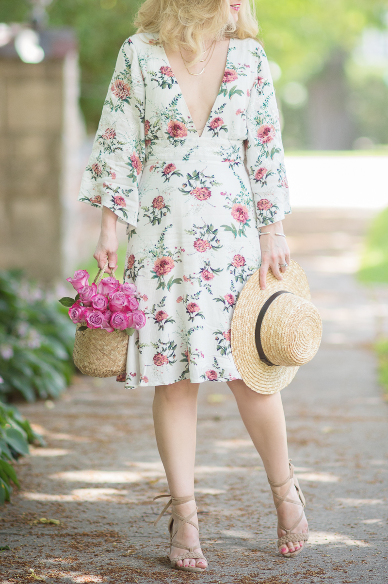 Petite Fashion and Style Blog | Sara Boo USA Women's Embroidered Floral 3-4 Sleeve Dress | Raye Lulu Heel | Doen Phoebe Basket Bag | Click to Read More...