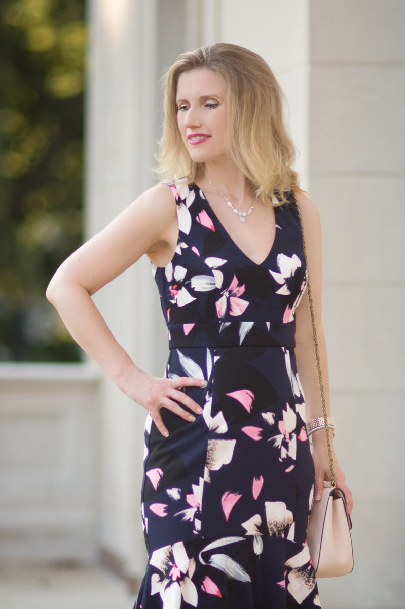 Petite Fashion and Style Blog | Vince Camuto Stretch Fit and Flare Dress | Louise et Cie Jianna Stacked Heel Pump | Click to Read More...