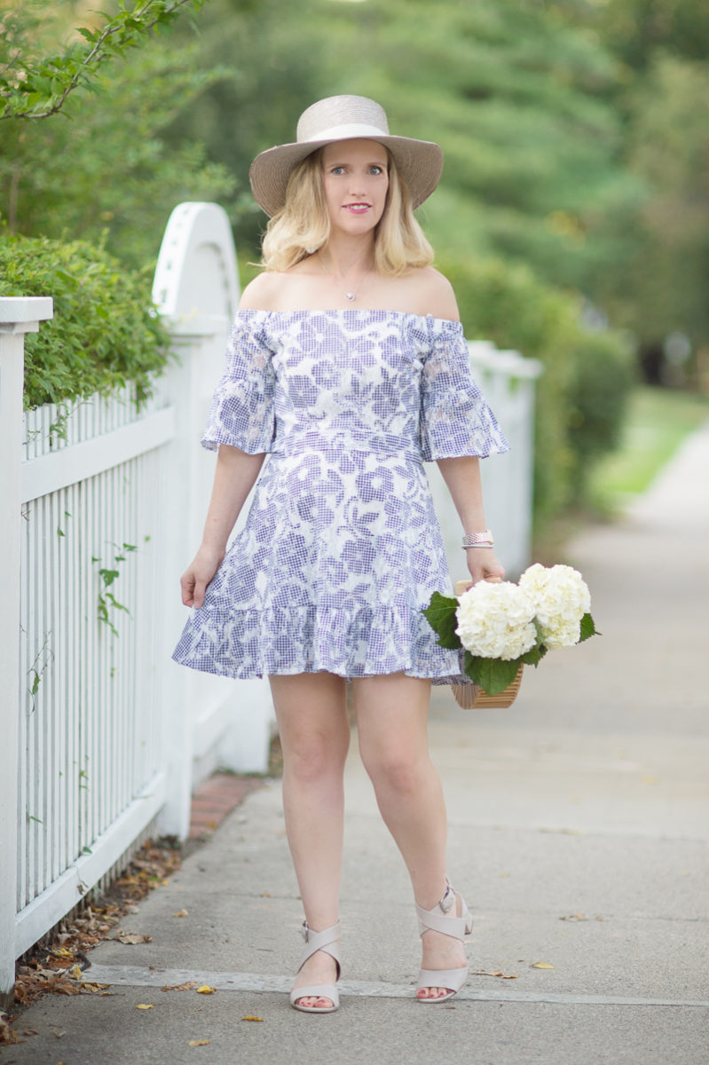 Petite Fashion and Style Blog | J.O.A Floral Lace off the Shoulder Dress | Cult Gaia Gaia's Ark Bag | Janessa Leone hat | Click to Read More...
