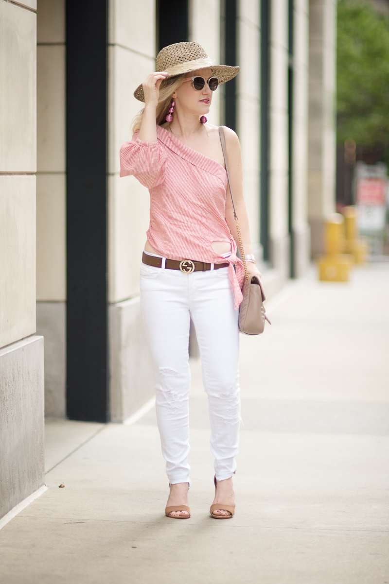 Petite Fashion and Style Blog | Free People Get Down One Sleeve Top | J Brand Jeans | Gucci Leather Belt with Interlocking G | Banana Republic Eugenia Kim Willa Hat | Gucci Marmont Shoulder Bag