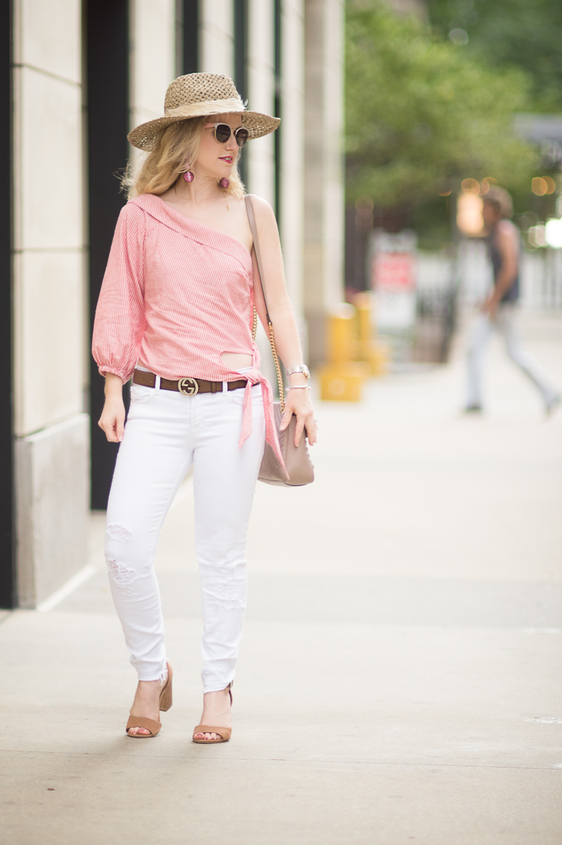 Petite Fashion and Style Blog | Free People Get Down One Sleeve Top | J Brand Jeans | Gucci Leather Belt with Interlocking G | Banana Republic Eugenia Kim Willa Hat | Gucci Marmont Shoulder Bag