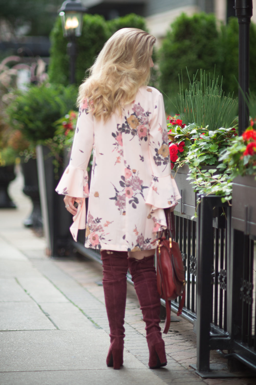 Petite Fashion and Style Blog | Leith Spiral Sleeve Minidress | Stuart Weitzman Highland Boots | Chloe Marcie bag | Click to Read More... - How to Transition a Summer Floral Dress into Fall by popular Michigan petite fashion blogger The Blue Hydrangeas
