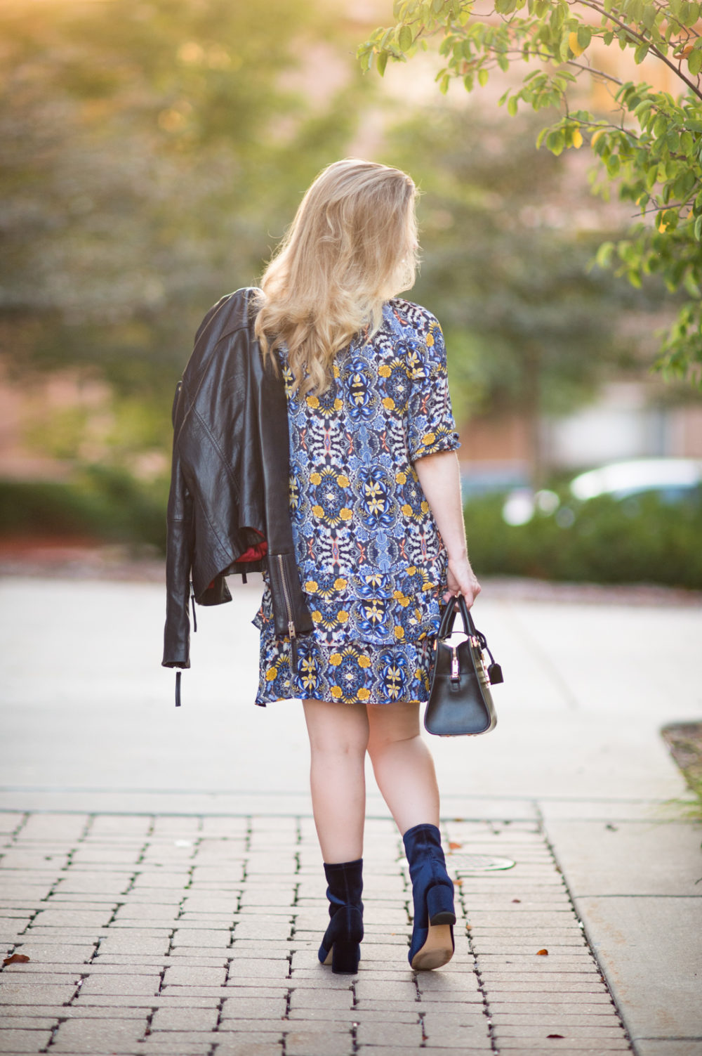 Petite Fashion and Style Blog | Loft Autumn Dream Shirtdress | Black Leather Moto Jacket | Ann Taylor Larissa Velvet Stretch Booties | Click to Read More... - 4 Of My Favorite Fall Trends by popular Michigan petite fashion blogger The Blue Hydrangeas