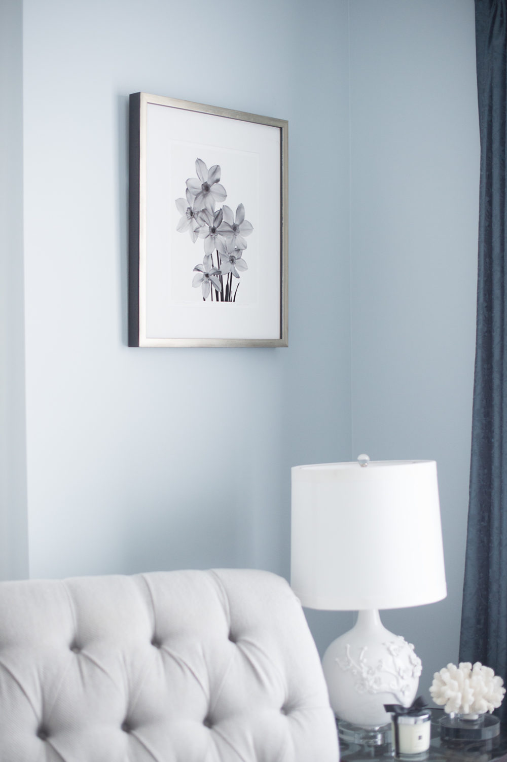 Petite Fashion Blog | Framebridge Custom Framing - Master Bedroom Ideas by popular Michigan style blogger The Blue Hydrangeas
