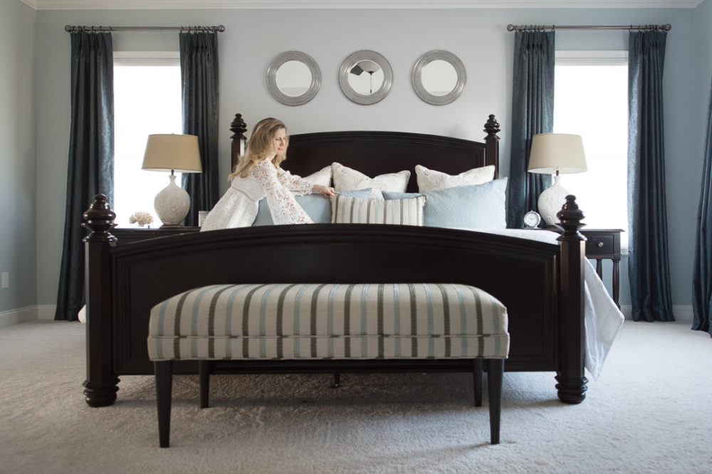 Petite Fashion Blog | Framebridge custom framing  - Master Bedroom Ideas by popular Michigan style blogger The Blue Hydrangeas
