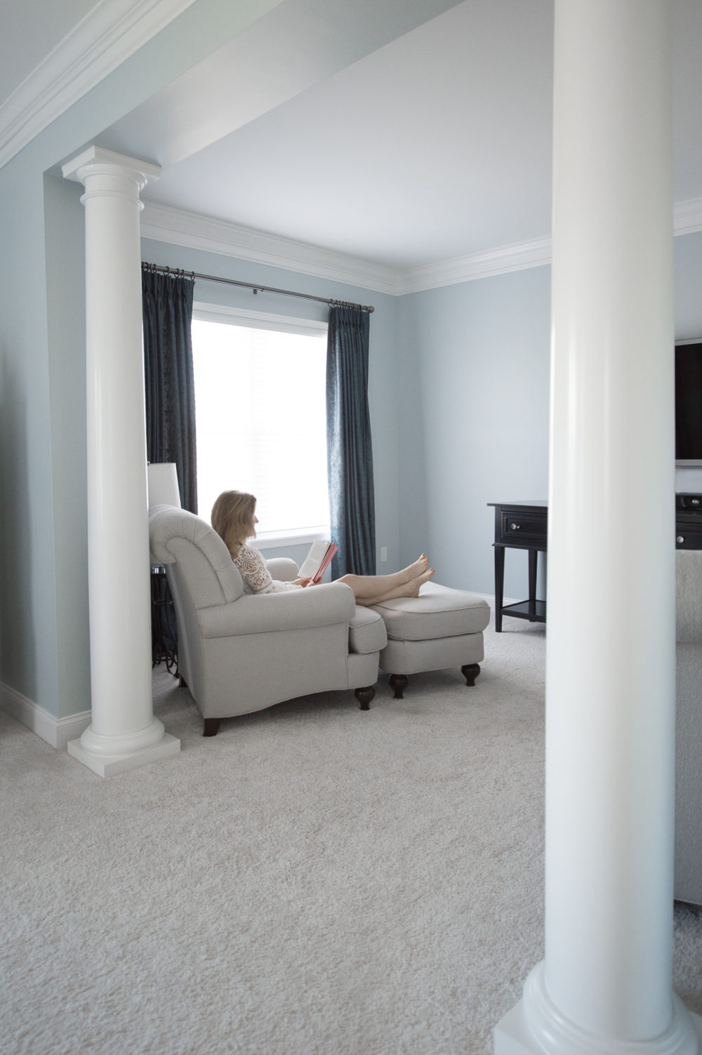 Petite Fashion Blog | Framebridge custom framing - Master Bedroom Ideas by popular Michigan style blogger The Blue Hydrangeas
