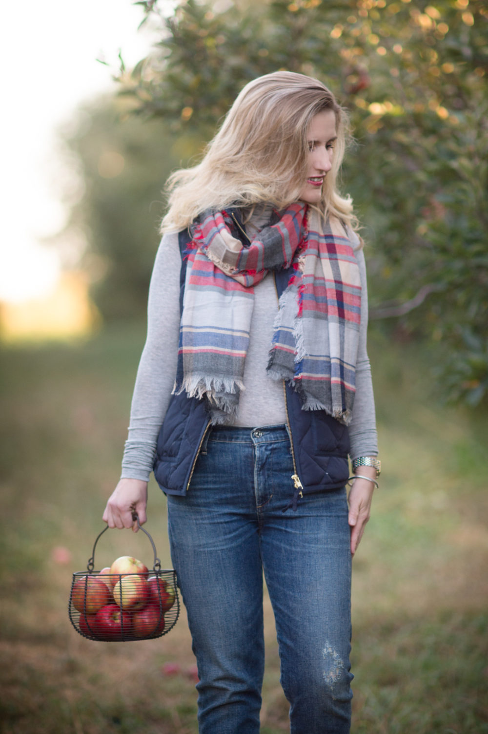 Petite Fashion and Style Blog | BP Plaid Oblong Scarf | J. Crew Factory Quilted Puffer Vest | Citizens of Humanity Cara High-Rise Ankle Jeans | Click to Read More...