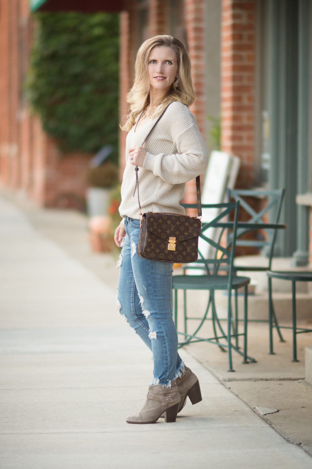 Petite Fashion and Style Blog | BP V. Neck Sweater | Express Mid Rise Distressed Performance Ankle Jeans | Rag and Bone Harrow Boots | Click to Read More... - 8 Fall Sweaters Under $50 by popular Michigan petite fashion blogger The Blue Hydrangeas