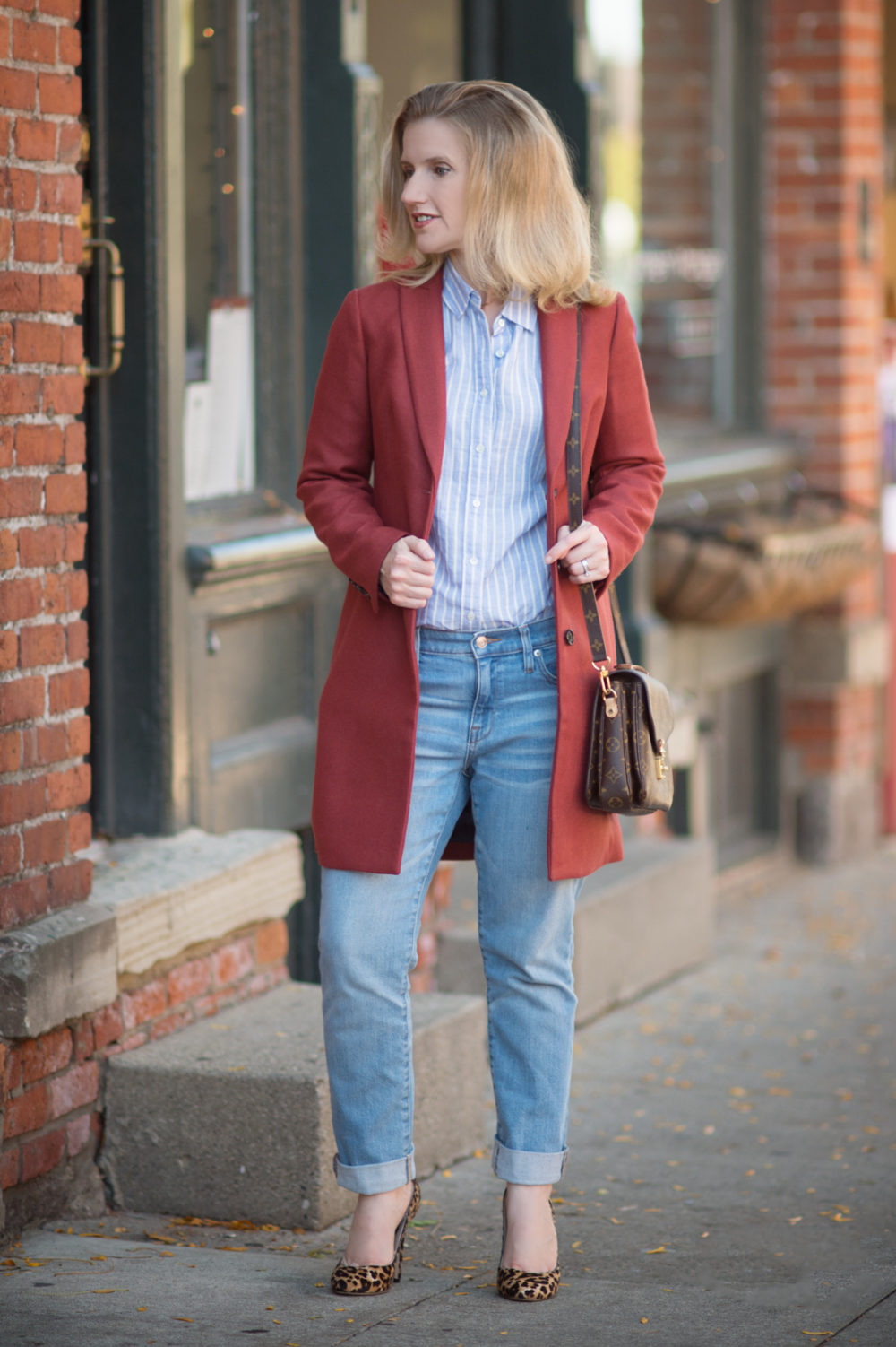 Petite Fashion and Style Blog | J. Crew Parke Topcoat | J. Crew Slim Boyfriend Jeans | Jimmy Choo Helena Pumps | Louis Vuitton Pochette Metis Pumps | Click to Read More...