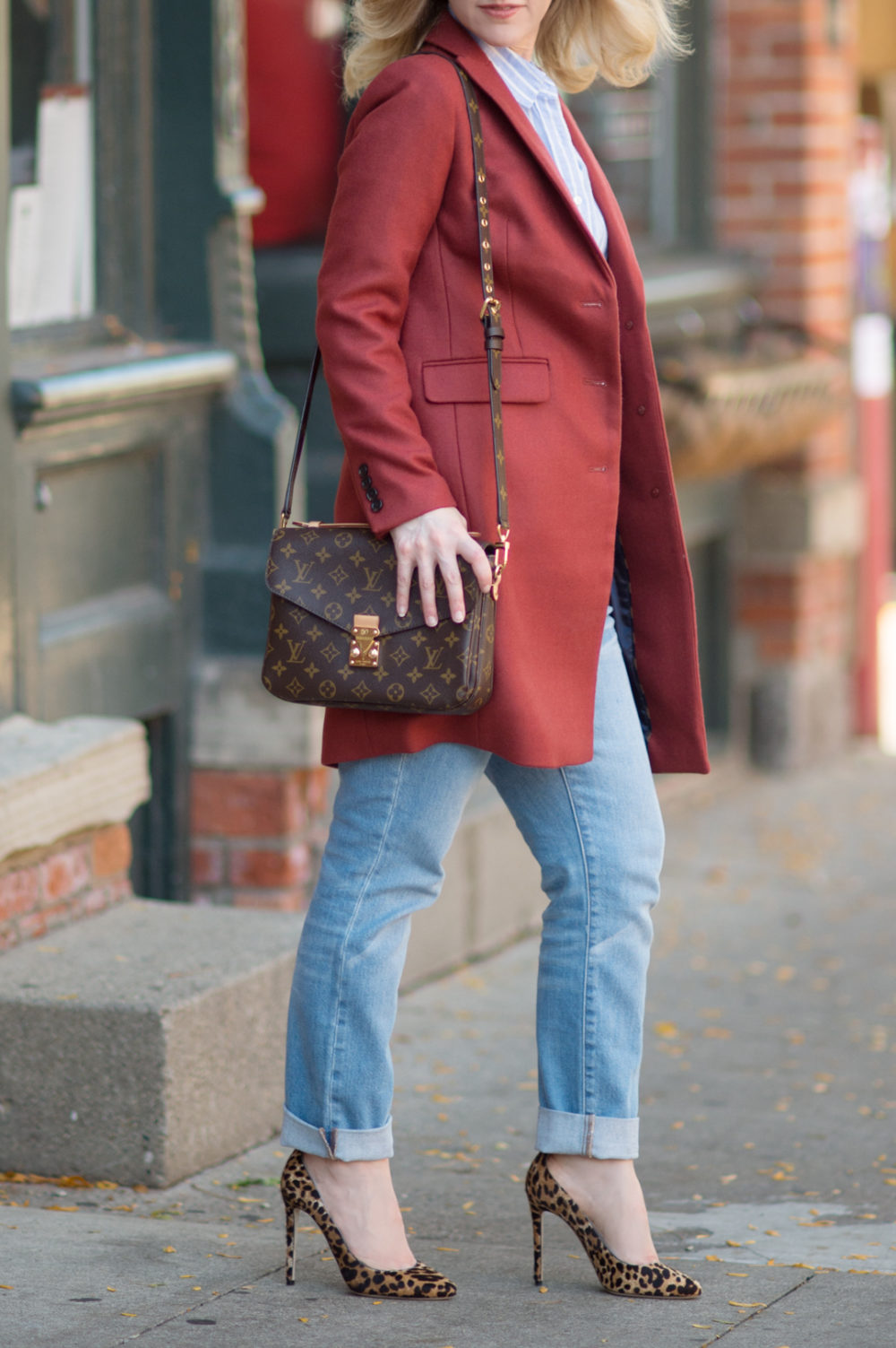 Petite Fashion and Style Blog | J. Crew Parke Topcoat | J. Crew Slim Boyfriend Jeans | Jimmy Choo Helena Pumps | Louis Vuitton Pochette Metis Pumps | Click to Read More...