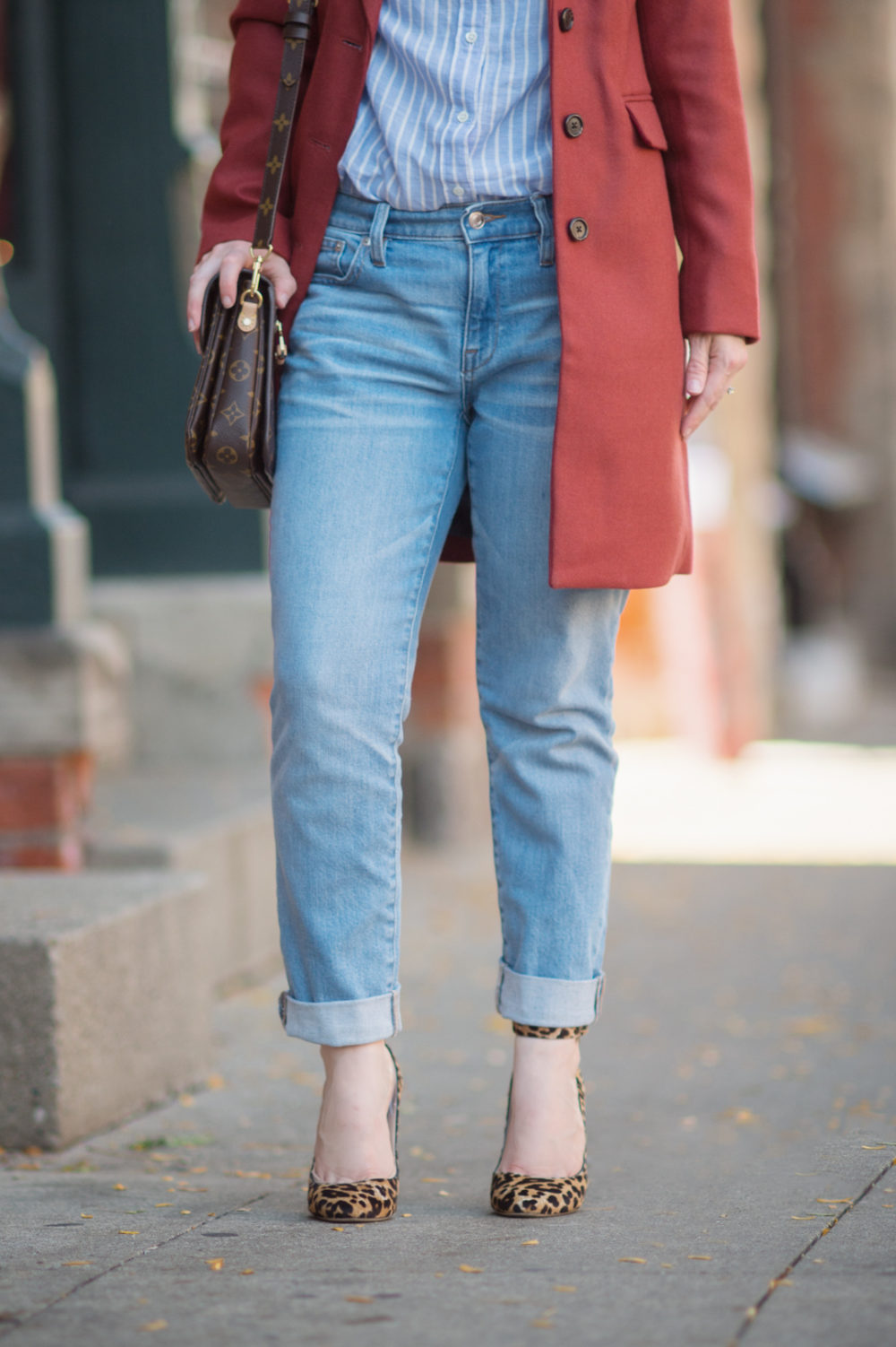Petite Fashion and Style Blog | J. Crew Parke Topcoat | J. Crew Slim Boyfriend Jeans | Jimmy Choo Helena Pumps | Louis Vuitton Pochette Metis Pumps | Click to Read More...