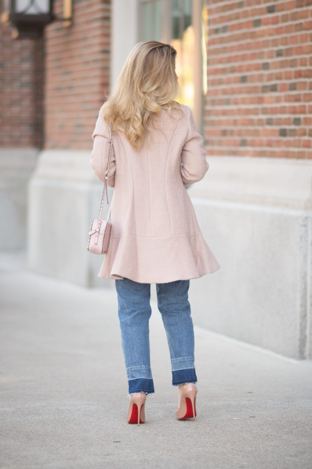 Petite Fashion and Style Blog | Kensie Notch Lapel Peplum Coat | Abercrombie Lace Trim Cami | Marks and Spencer Drop Hem Mid Rise Ankle Jeans | Christian Louboutin So Kate Pumps | Valentino Rockstud Crossbody Bag | Click to Read More... - 7 Must Have Wool Coats for Fall by popular Michigan petite fashion blogger The Blue Hydrangeas