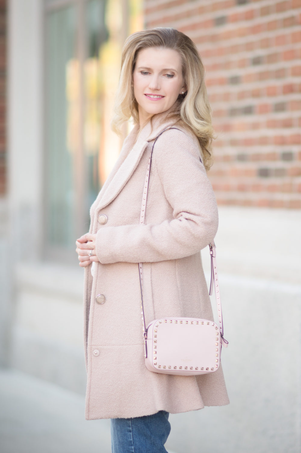 Petite Fashion and Style Blog | Kensie Notch Lapel Peplum Coat | Abercrombie Lace Trim Cami | Marks and Spencer Drop Hem Mid Rise Ankle Jeans | Christian Louboutin So Kate Pumps | Valentino Rockstud Crossbody Bag | Click to Read More... - 7 Must Have Wool Coats for Fall by popular Michigan petite fashion blogger The Blue Hydrangeas