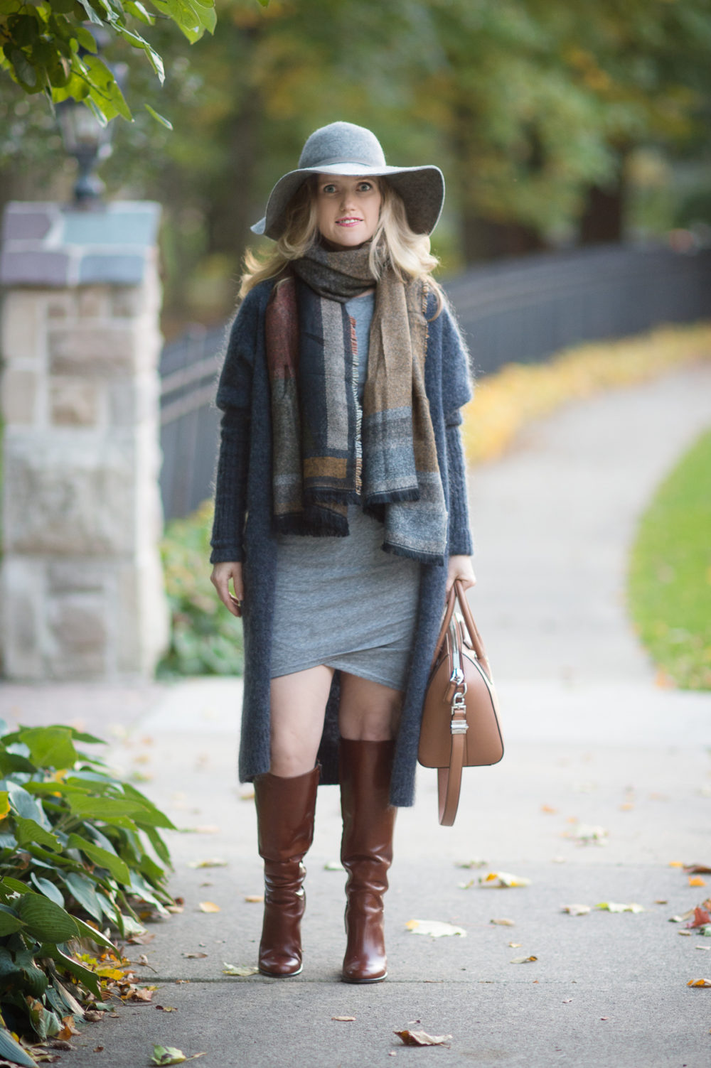 Petite Fashion and Style Blog Acne Studios Raya Mohair Sweater Leith Ruched Long Sleeve Dress Givenchy Antigona Bag BP Geo Colorblock Scarf | Click to Read More... - Layered Fall Outfit by popular Michigan petite fashion blogger The Blue Hydrangeas