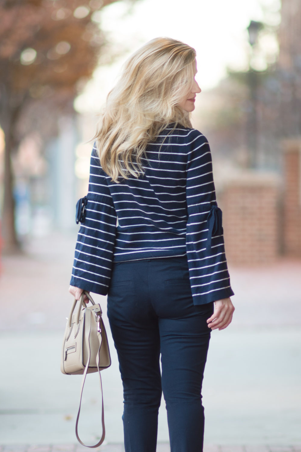 Petite Fashion and Style Blog | Aveda Texture Tonic | Banana Republic Sloan Pants | Banana Republic Stripe Flare Sleve Tunic | Click to Read More...