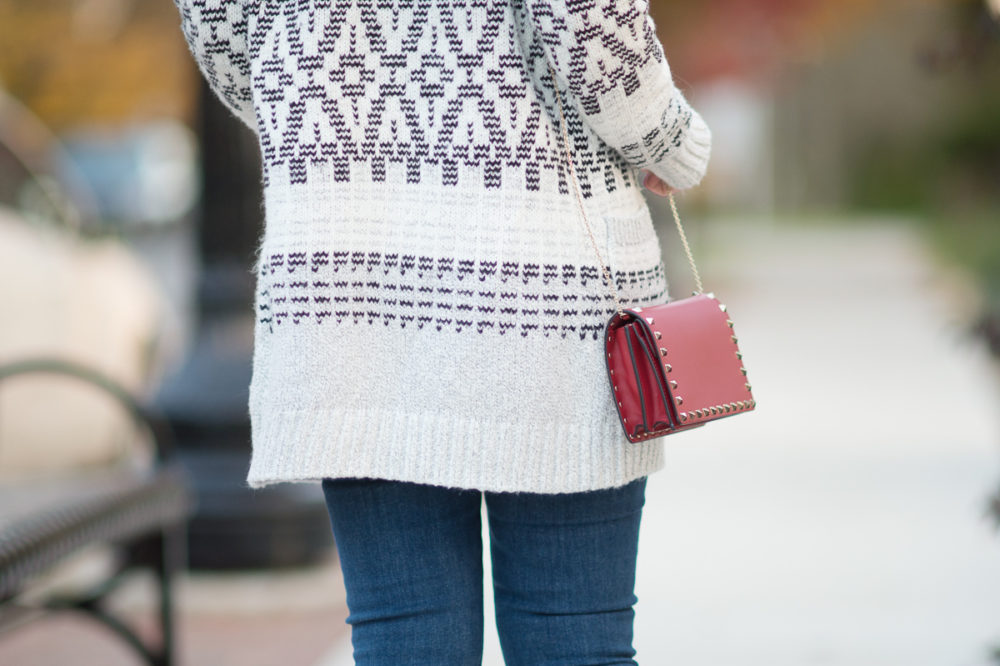 Petite Fashion and Style Blog | Cupcakes and Cashmere Raleigh Tribal Cardigan | Sole Society Luella Mules | Valentino Rockstud Flap Bag- { Click to Read More.