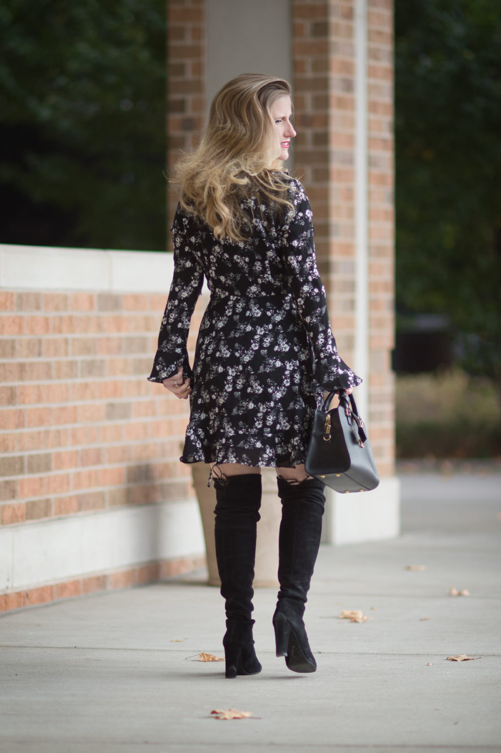Petite Fashion and Style Blog | Dr. Scholls Custom Fit Orthotics | Wayf Maddi Wrap Mini Dress | Stuart Weitzman Highland Boots | Click to Read More...