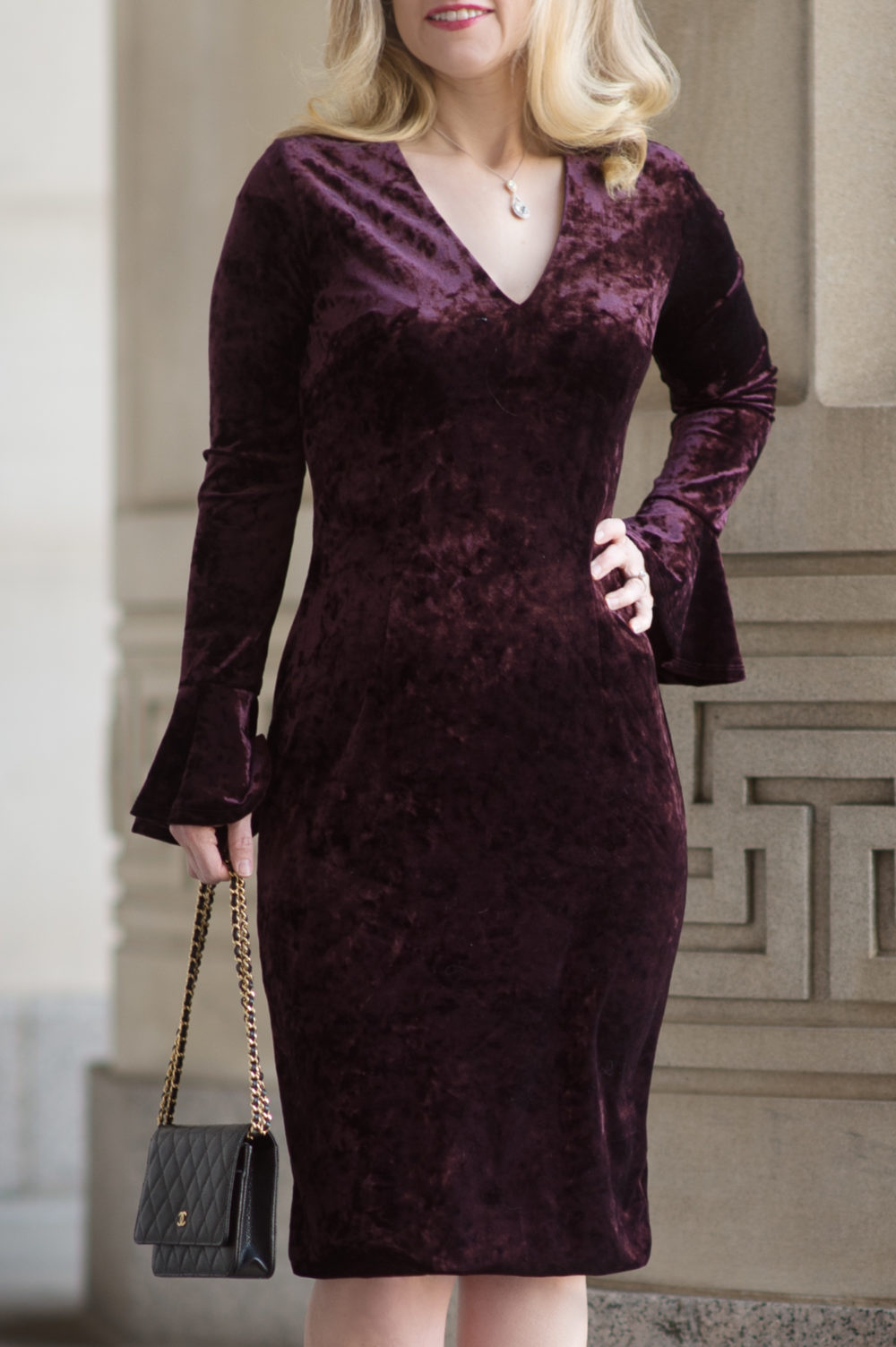 Petite Fashion and Style Blog | Fashion for Petite Women | London Times Lindsay Midi Dress | Chanel Wallet on Chain | Christian Louboutin Simple Pump