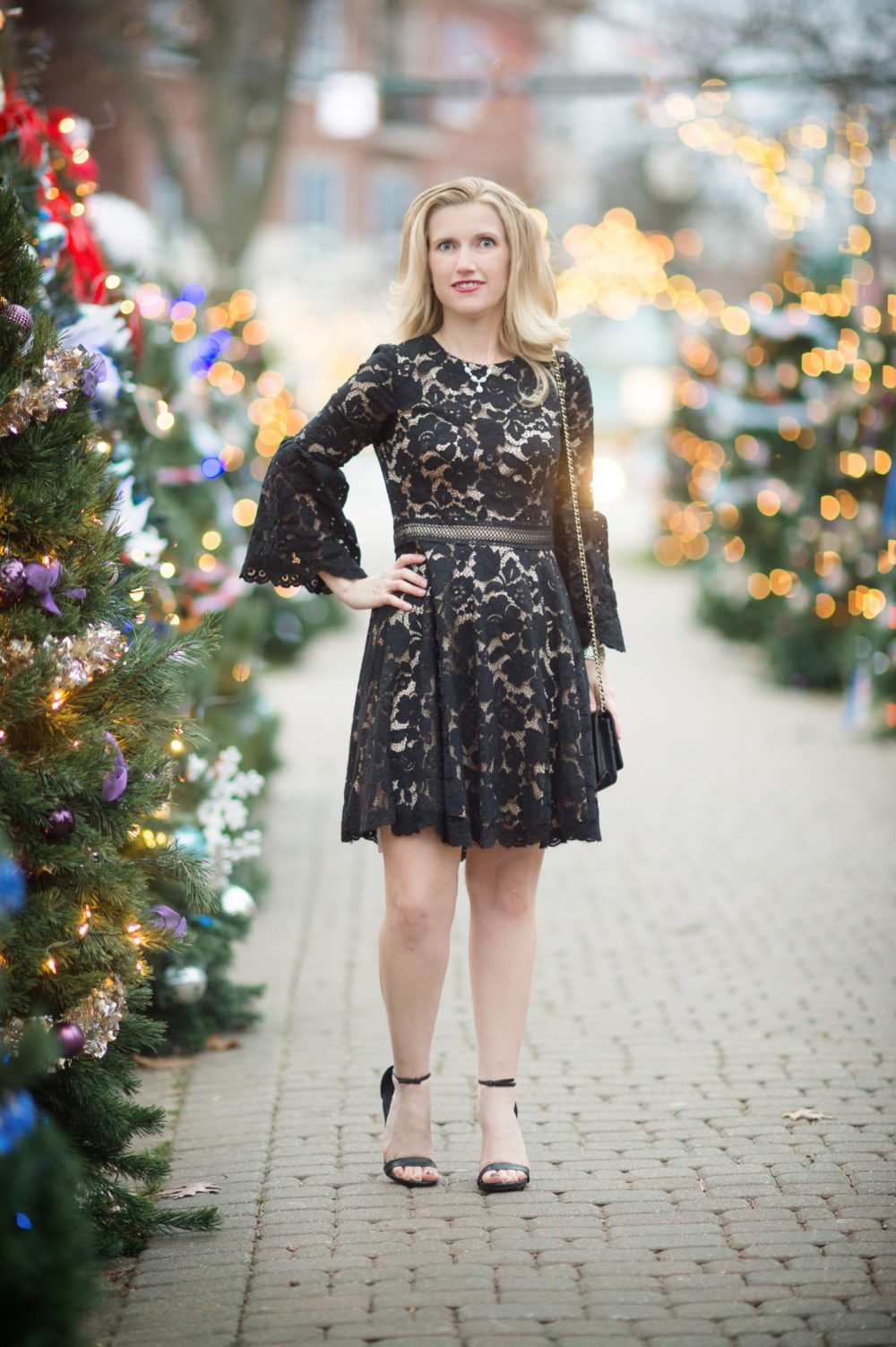 Petite Fashion and Style Blog | Vince Camuto Bell Sleeve Lace Dress | Steve Madden Stecy Sandals \ Click to Read More...