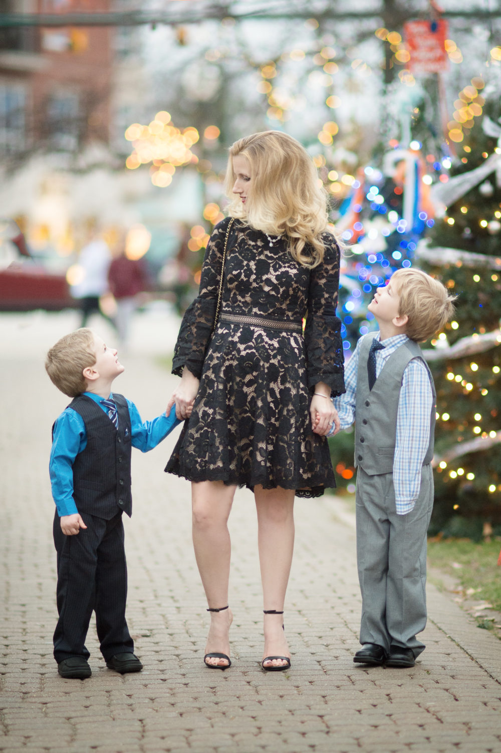 Petite Fashion and Style Blog | Vince Camuto Bell Sleeve Lace Dress | Steve Madden Stecy Sandals | Nautical 3-pc. boys suit | Click to Read More....