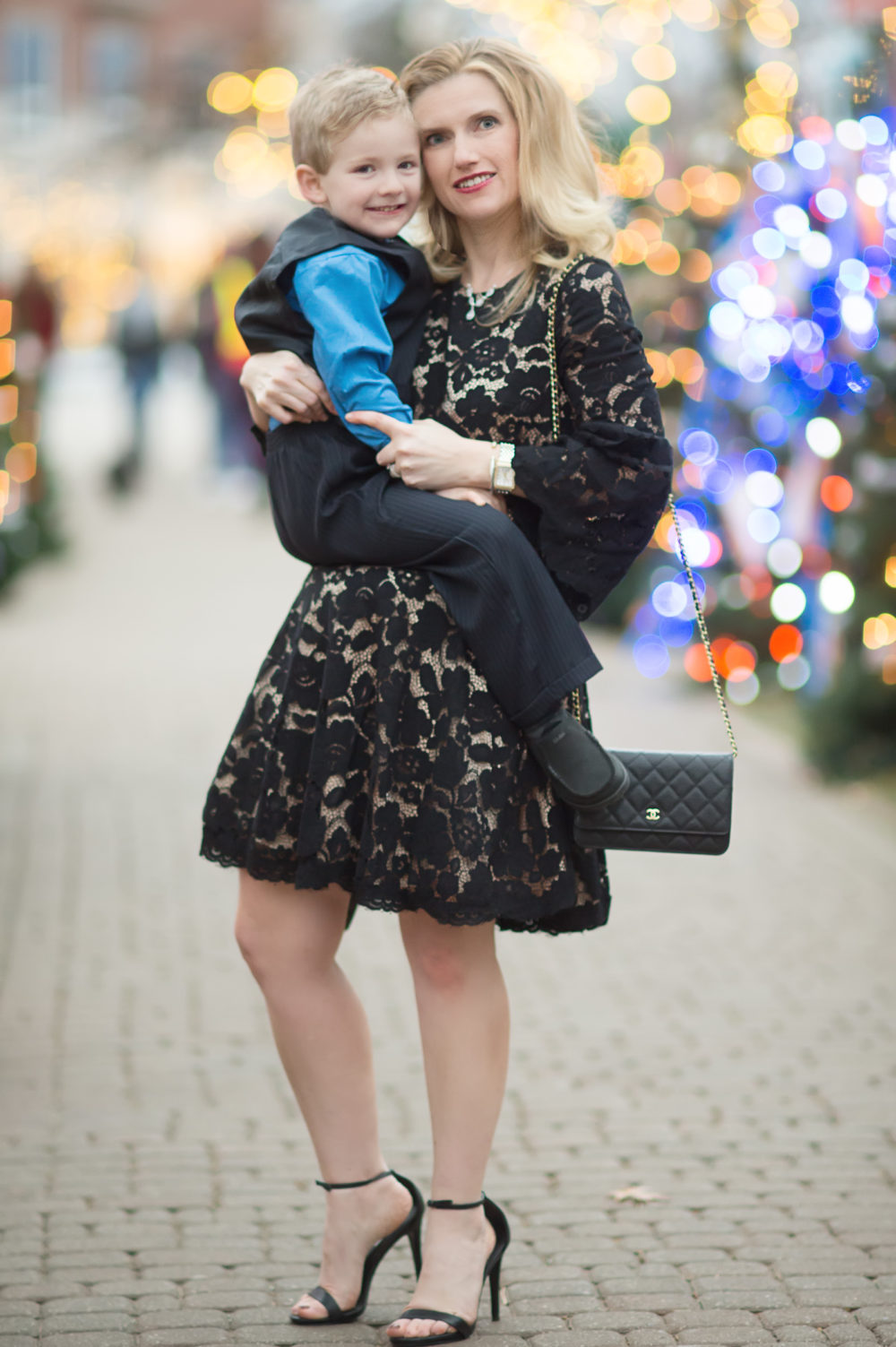 Petite Fashion and Style Blog | Vince Camuto Bell Sleeve Lace Dress | Steve Madden Stecy Sandals | Nautical 3-pc. boys suit | Click to Read More....